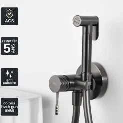 Imex Kit Hygiène Douchette de WC / Bidet Encastré Black Gun Métal GENOVA RDG053/BGM* Robinet De Bidet