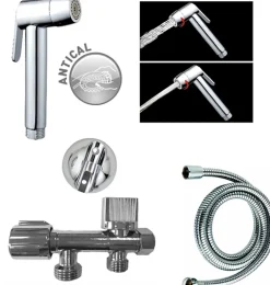 MTK Kit hygiène WC avec douchette 2 jets + flexible + support mural + robinet alimentation, chrome, Harmonie* Accessoire De Robinet