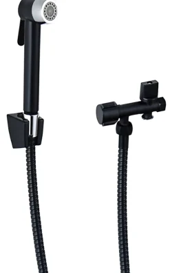 MTK Kit hygiène WC avec douchette 2 jets + flexible + support mural + robinet alimentation, noir/chrome, Harmonie* Accessoire De Robinet