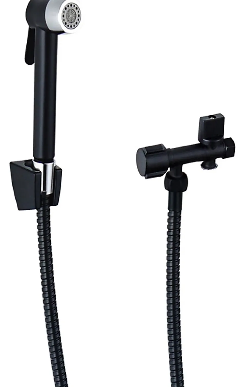 MTK Kit hygiène WC avec douchette 2 jets + flexible + support mural + robinet alimentation, noir/chrome, Harmonie* Accessoire De Robinet