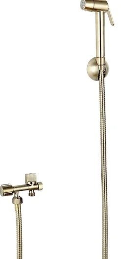 MTK Kit hygiène WC avec douchette 2 jets + flexible + support mural + robinet alimentation, doré brossé, Harmonie* Accessoire De Robinet