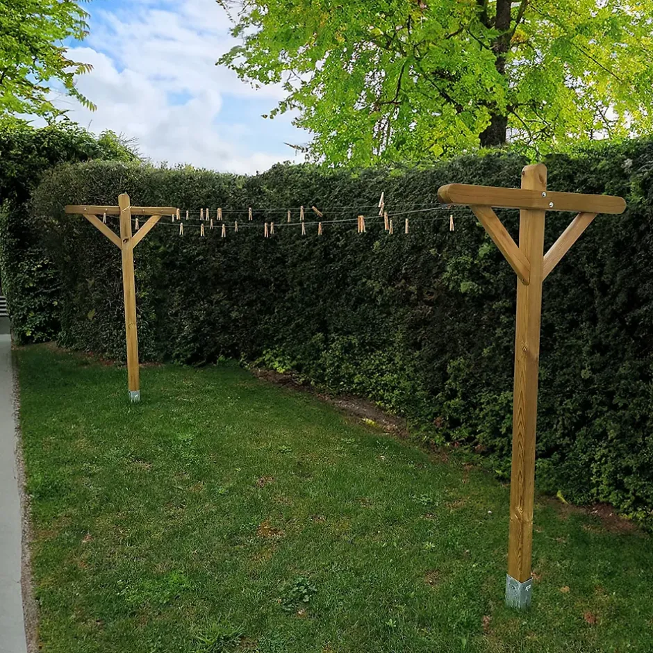 Cémonjardin Kit étendoir à linge extérieur bois Séville + 2 supports poteaux à enfoncer