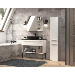 Topeshop KOMMA - Meuble salle de bain 2 portes - 31x30x174 cm - Colonne rangement SDB* Meuble De Salle De Bains Faible Profondeur
