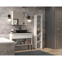 Topeshop KOMMA - Meuble salle de bain 2 portes - 31x30x174 cm - Colonne rangement SDB* Meuble De Salle De Bains Faible Profondeur