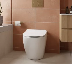 Laneri WC au sol Bent Rim - Cuvette Rimless sans bride Blanc Brillant FIL Mural design arrondi - Abattant Soft-Close* Wc À Poser