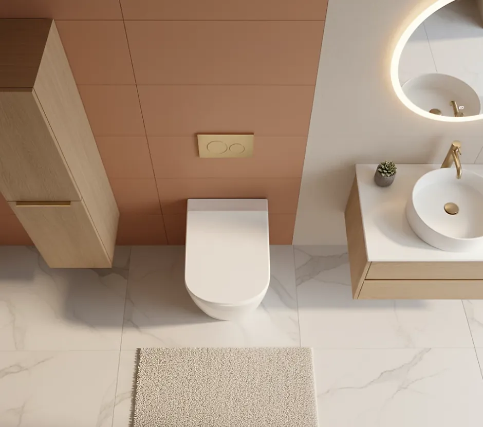 Laneri WC AU SOL Série Moon - Cuvette Rimless sans bride Blanc Brillant FIL Mural - Abattant Soft-Close