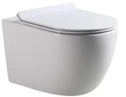 Laneri WC Suspendu Série Bent Rim - Cuvette Suspendue Rimless sans bride Blanc Brillant - Dimension 52 cm - Abattant Soft-Close