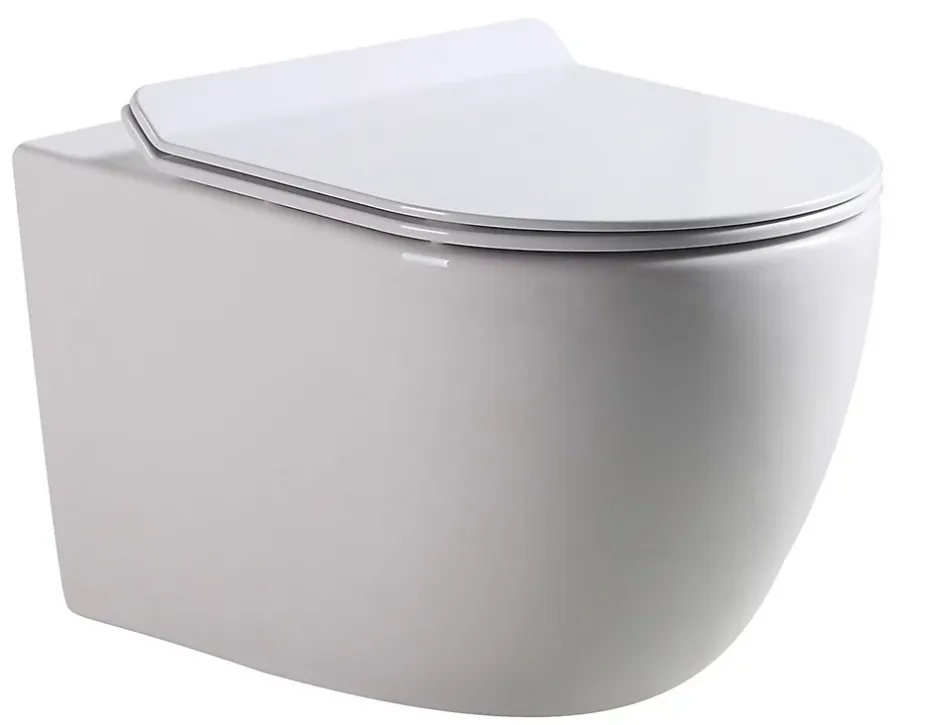 Laneri WC Suspendu Série Bent Rim - Cuvette Suspendue Rimless sans bride Blanc Brillant - Dimension 52 cm - Abattant Soft-Close