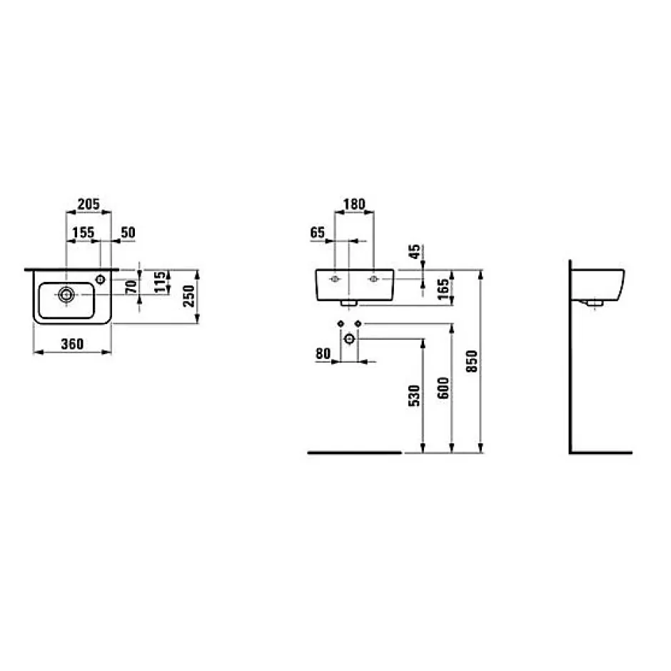 Laufen Pro Lave-mains 36x25 cm avec trou pour robinetterie sur la droite, Blanc (H8169550001061)* Lavabo