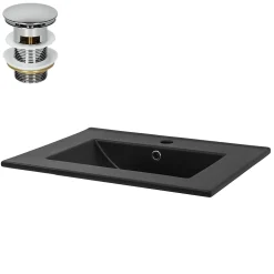 Luxebath Lavabo à encastrer noir mat céramique avec bouchon de vidange 615 x 470 x 175 mm* Vasque À Encastrer
