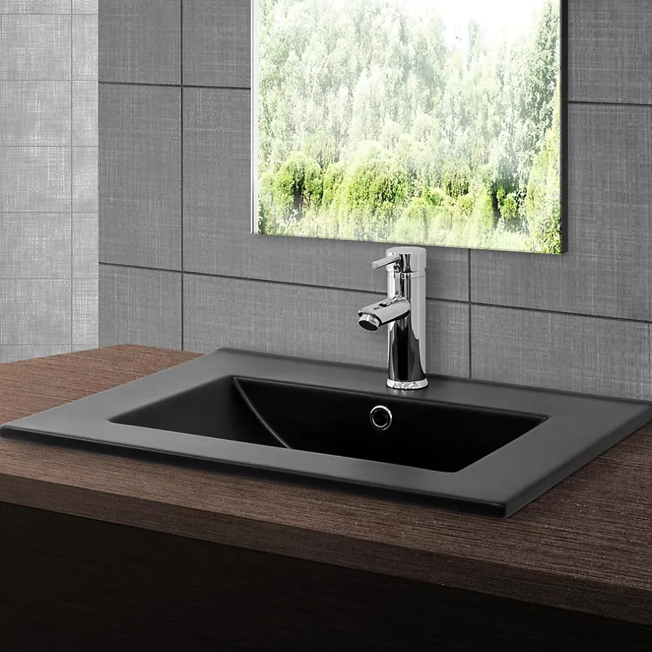 Luxebath Lavabo à encastrer noir mat céramique avec bouchon de vidange 615 x 470 x 175 mm* Vasque À Encastrer