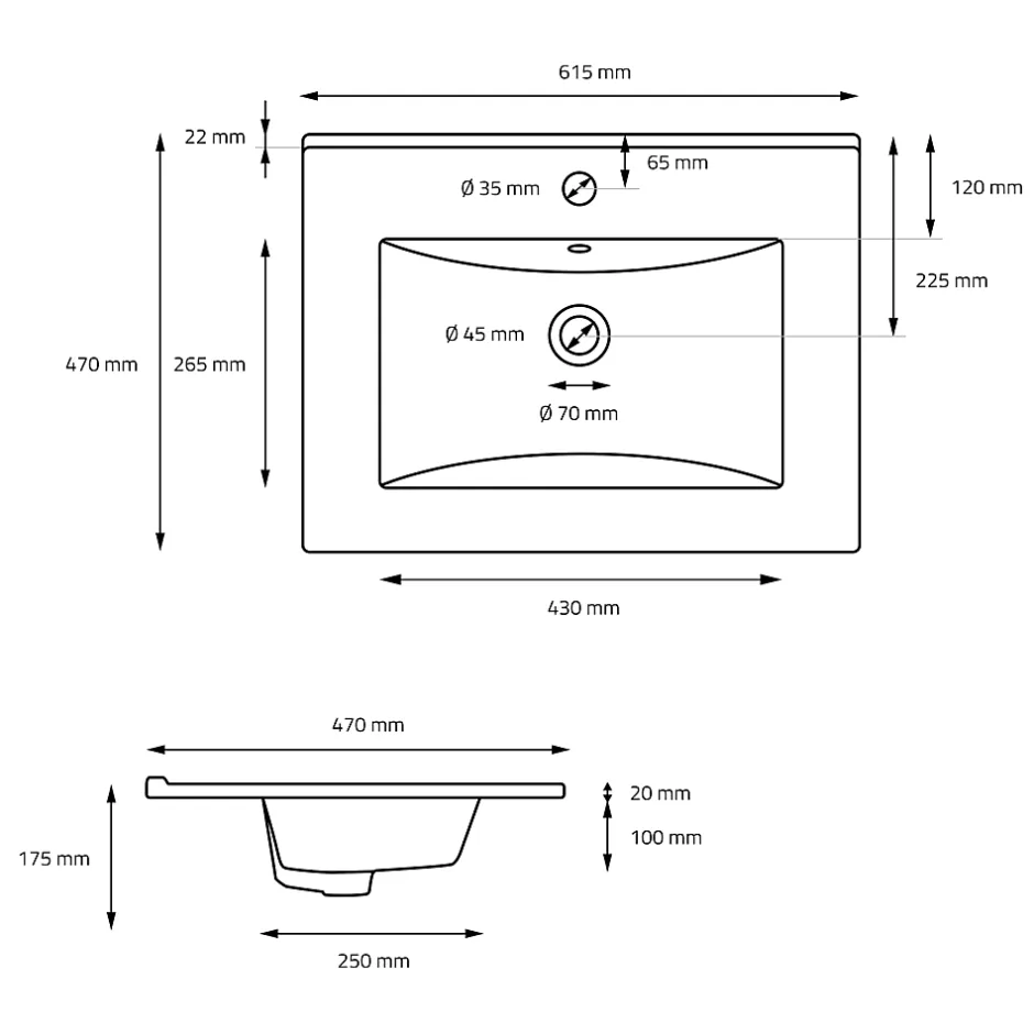 Luxebath Lavabo à encastrer noir mat céramique avec bouchon de vidange 615 x 470 x 175 mm* Vasque À Encastrer