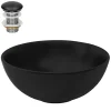Ml-Design Lavabo à poser rond noir mat céramique avec garniture de vidage