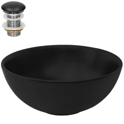 Ml-Design Lavabo à poser rond noir mat céramique avec garniture de vidage