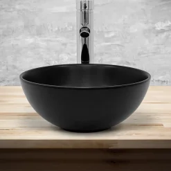 Ml-Design Lavabo à poser rond noir mat céramique avec garniture de vidage