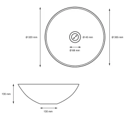 Ml-Design Lavabo à poser rond noir mat céramique avec garniture de vidage