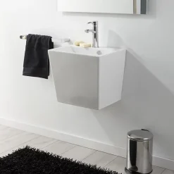 Planète Bain Lavabo à suspendre en céramique rectangle blanc contemporain