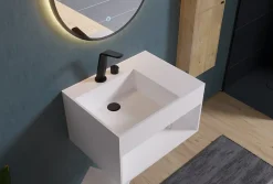 Bernstein Lavabo à suspendre 60x46x35cm en fonte minérale avec espace de rangement - blanc mat - PB2158* Lavabo