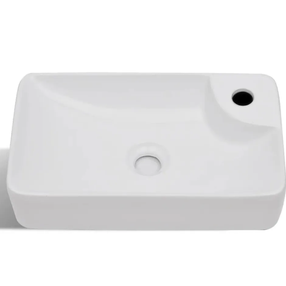 Vidaxl Lavabo à trou pour robinet céramique Blanc pour salle de bain* Lavabo
