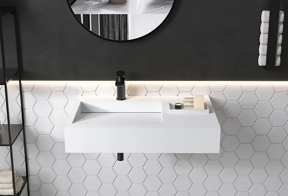 Bernstein Lavabo / vasque à suspendre 74x50x13cm en fonte minérale - PB2014* Lavabo