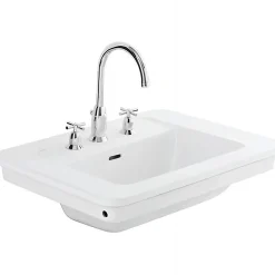 Sanindusa Lavabo a encastrer céramique traditionnelle 3 trous Vintage blanc* Vasque À Encastrer