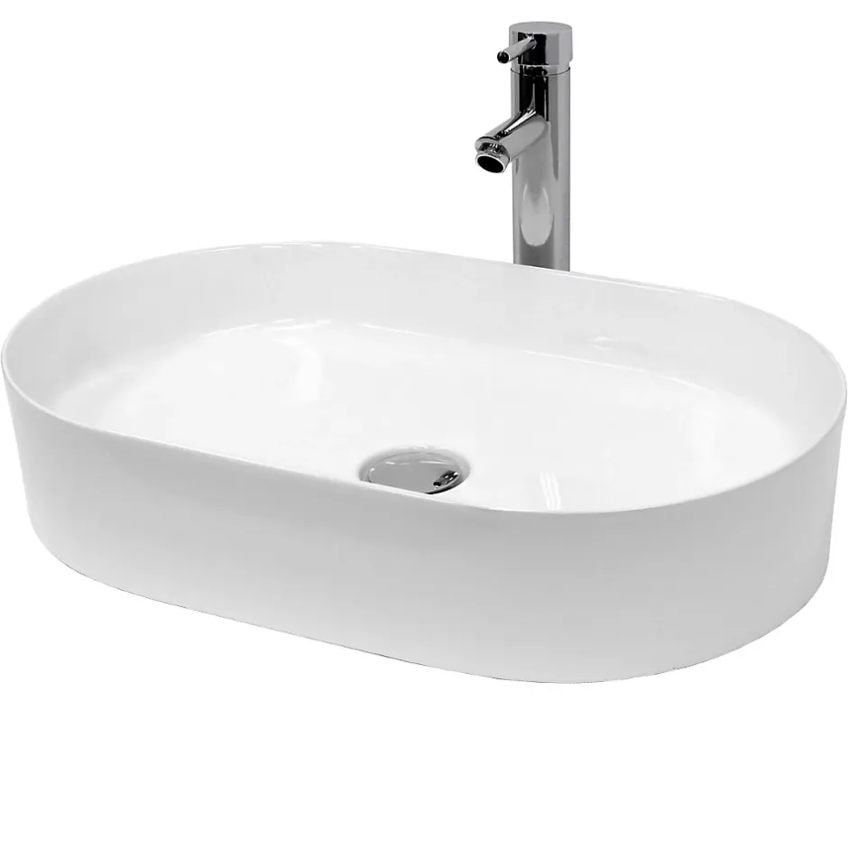 ECD Germany Lavabo +a poser ceramique vasque lave-mains salle de bain ovale blanc 605x380 mm* Vasque À Poser