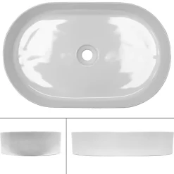 ECD Germany Lavabo +a poser ceramique vasque lave-mains salle de bain ovale blanc 605x380 mm* Vasque À Poser