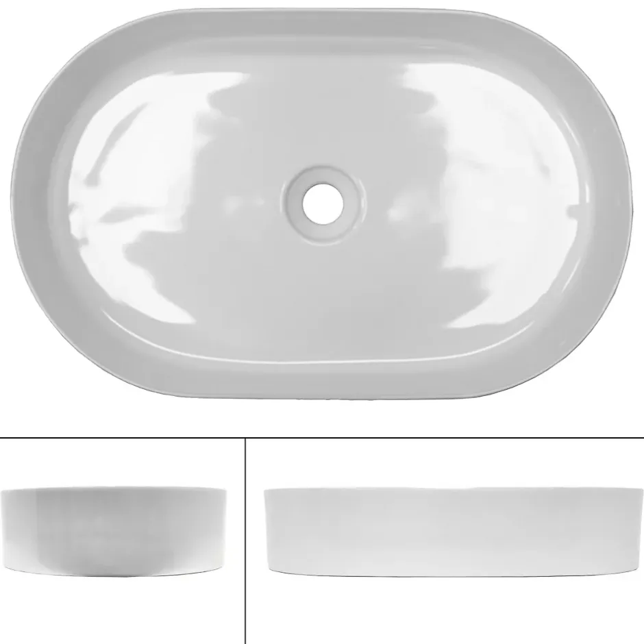 ECD Germany Lavabo +a poser ceramique vasque lave-mains salle de bain ovale blanc 605x380 mm* Vasque À Poser
