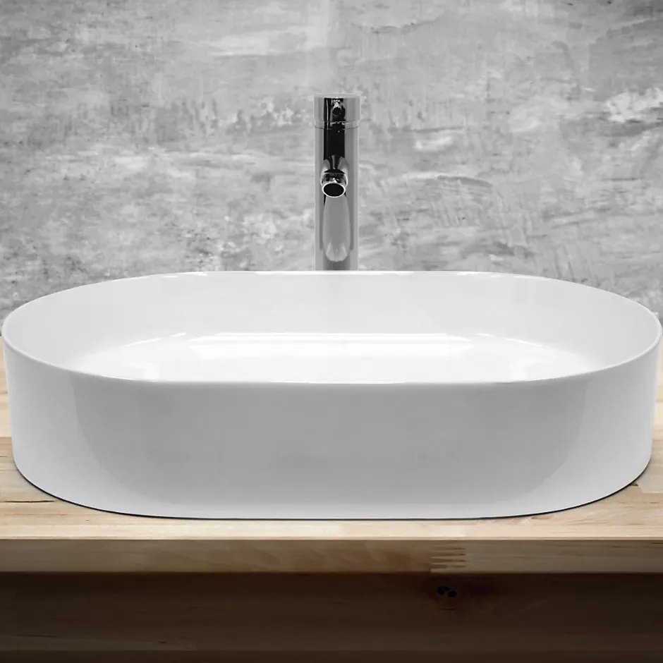 ECD Germany Lavabo +a poser ceramique vasque lave-mains salle de bain ovale blanc 605x380 mm* Vasque À Poser