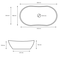 Luxebath Lavabo a poser en ceramique noir moderne avec garniture de vidage 630x360x155 mm