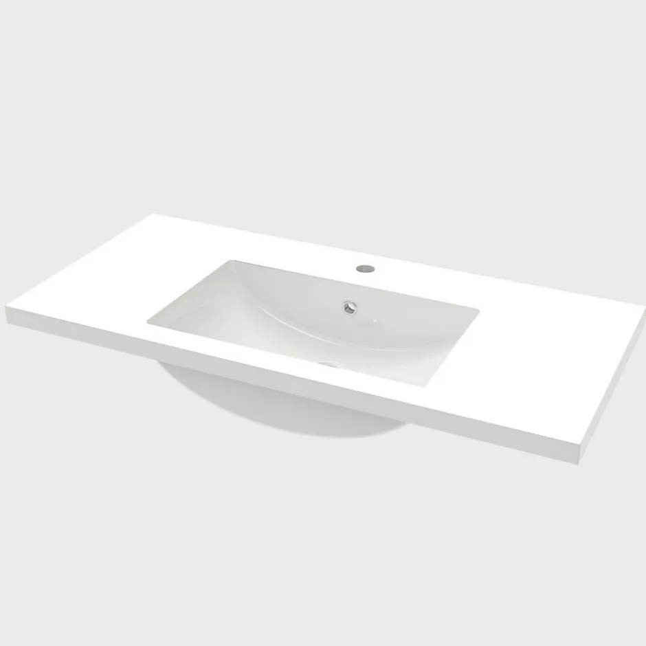 AICA Sanitaire Lavabo blanc 101x47x17.5 cm, Lavabo rectangulaire en marbre artificiel,* Plan Simple Vasque