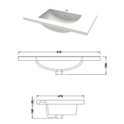 AICA Sanitaire Lavabo blanc 81x47x17.5 cm, Lavabo rectangulaire en marbre artificiel,