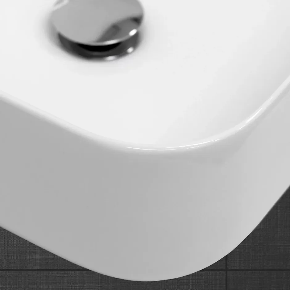 ECD Germany Lavabo carré ceramique vasque a poser salle de bain lave-mains blanc 390x390 cm* Vasque À Poser