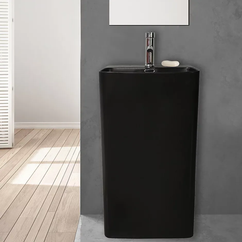 Homesight Lavabo colonne en céramique à poser, l.46 x H.85 x P.34 cm, noir, Elmo* Lavabo