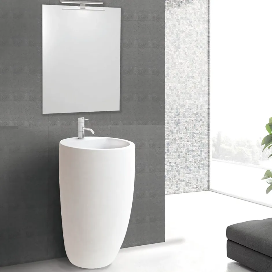 Homesight Lavabo colonne en céramique à poser, l.52 x H.85 cm, blanc, Icone