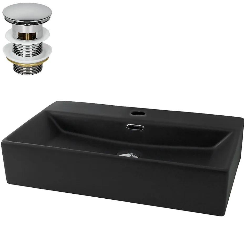 Luxebath Lavabo céramique noir avec garniture de vidage lave-mains moderne 605x365x130 mm* Lavabo