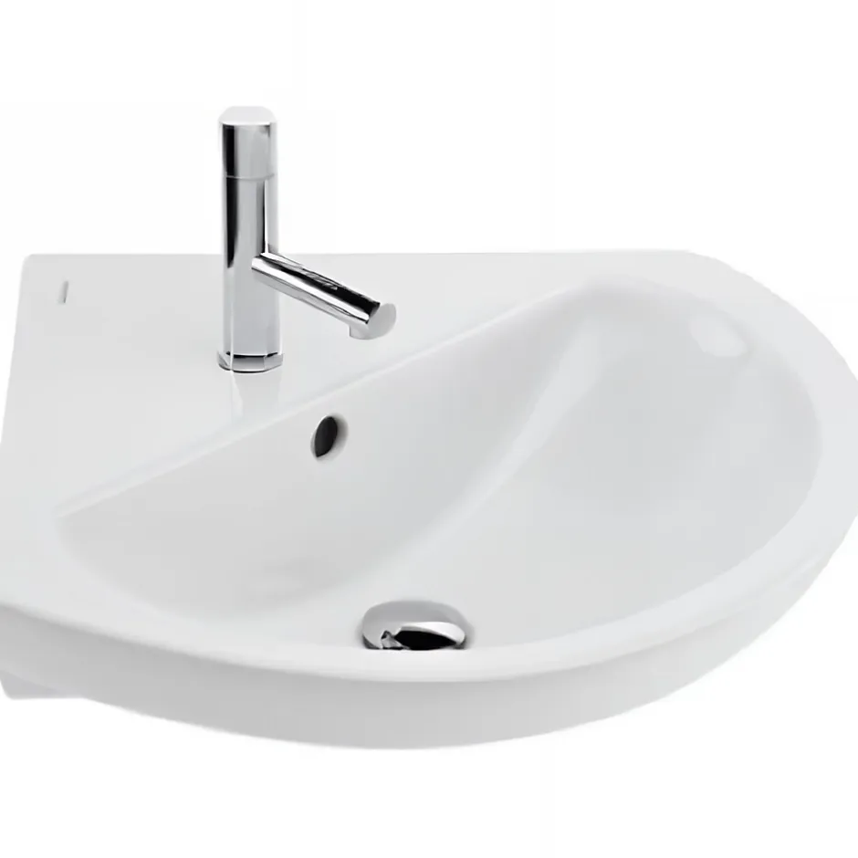 Sanindusa Lavabo d'angle mural céramique traditionnelle 50 Easy blanc (robinet et vidage non inclus)