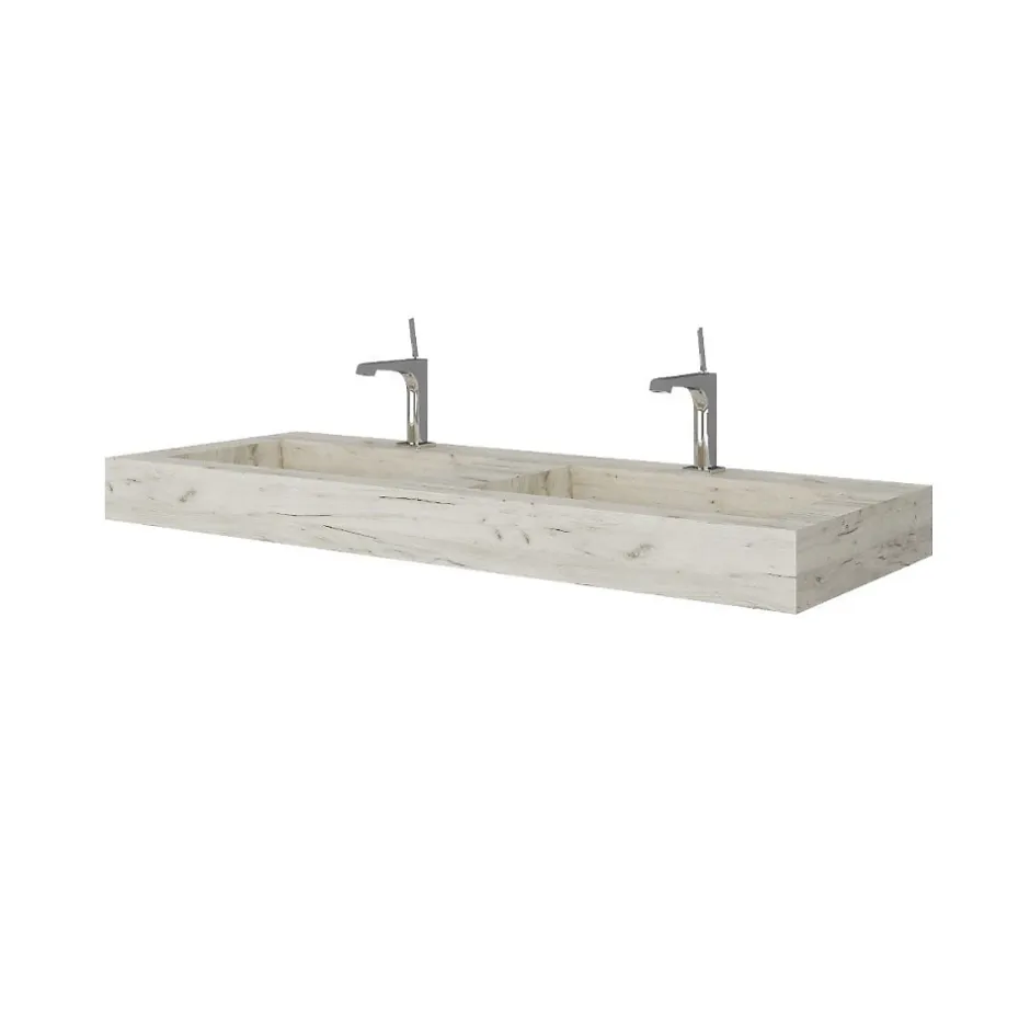 Kiamami Valentina Lavabo De Salle De Bain Avec 2 Vasques 120 Cm En Hpl Effet Glace* Lavabo