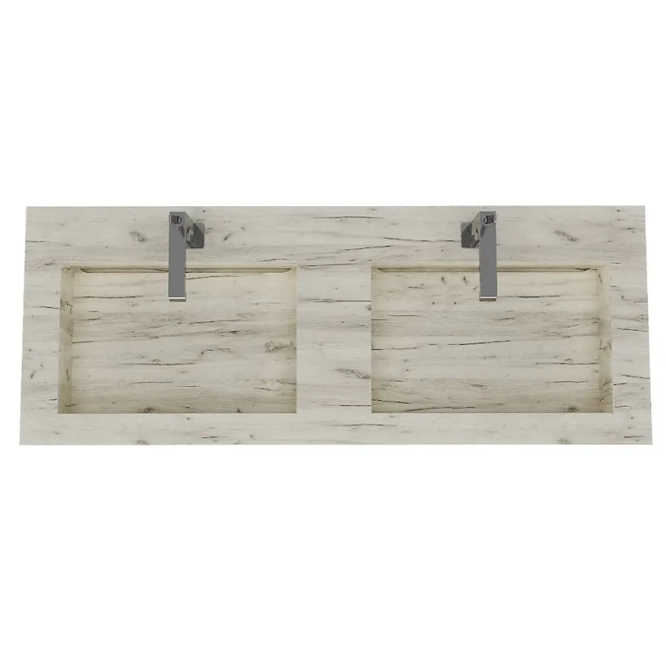 Kiamami Valentina Lavabo De Salle De Bain Avec 2 Vasques 120 Cm En Hpl Effet Glace* Lavabo