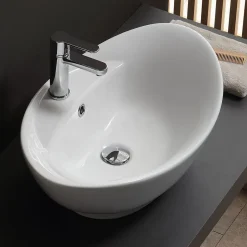 Kiamami Valentina Lavabo De Salle De Bain En Céramique Blanche De Forme Ovale