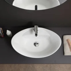 Kiamami Valentina Lavabo De Salle De Bain En Céramique Blanche De Forme Ovale
