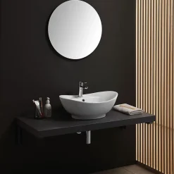 Kiamami Valentina Lavabo De Salle De Bain En Céramique Blanche De Forme Ovale