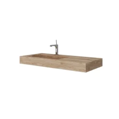 Kiamami Valentina Lavabo De Salle De Bain Hpl 100Cm Avec Vasque À Gauche Effet Bois Chêne Miel