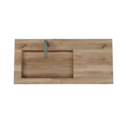 Kiamami Valentina Lavabo De Salle De Bain Hpl 100Cm Avec Vasque À Gauche Effet Bois Chêne Miel