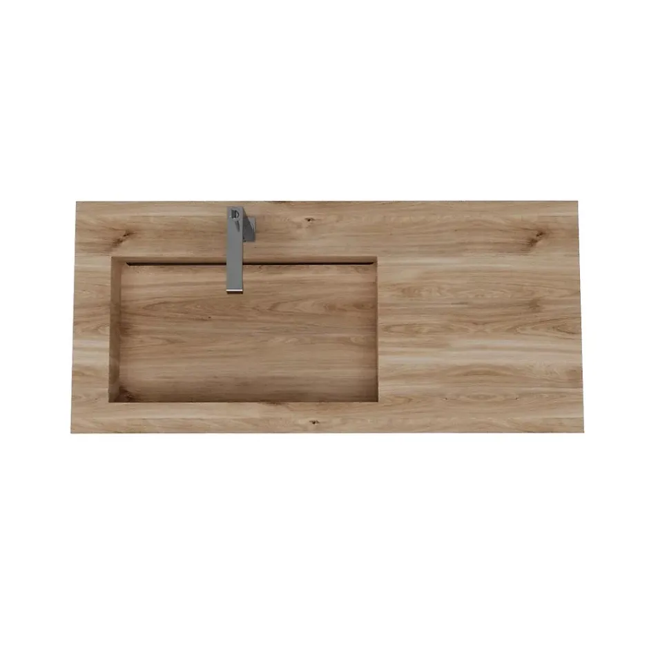 Kiamami Valentina Lavabo De Salle De Bain Hpl 100Cm Avec Vasque À Gauche Effet Bois Chêne Miel