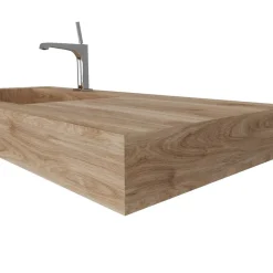 Kiamami Valentina Lavabo De Salle De Bain Hpl 100Cm Avec Vasque À Gauche Effet Bois Chêne Miel