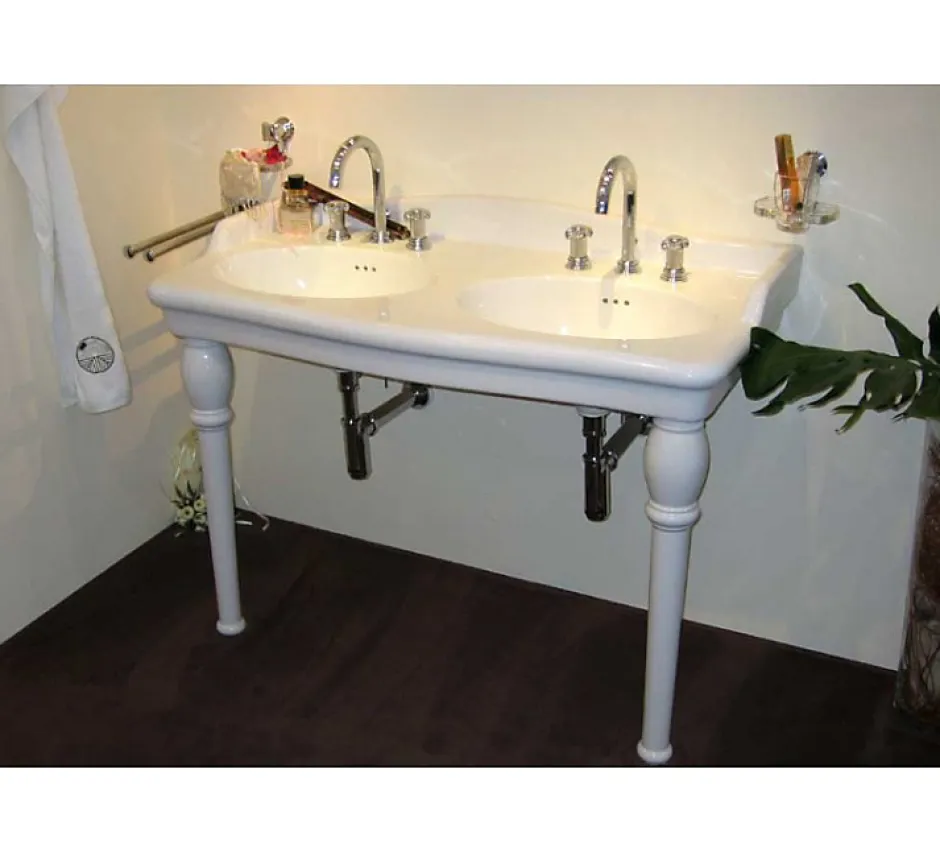Sarreguemines Lavabo double vasques Louxor sur colonnettes