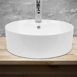 ECD Germany Lavabo en ceramique blanc vasque a poser rond Evier moderne toilette 460x155mm