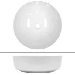 ECD Germany Lavabo en ceramique blanc vasque a poser rond Evier design moderne 400x400mm* Vasque À Poser
