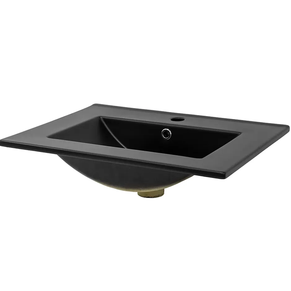 Luxebath Lavabo en ceramique noir mat vasque encastrer pour salle de bain 615x470x175 mm